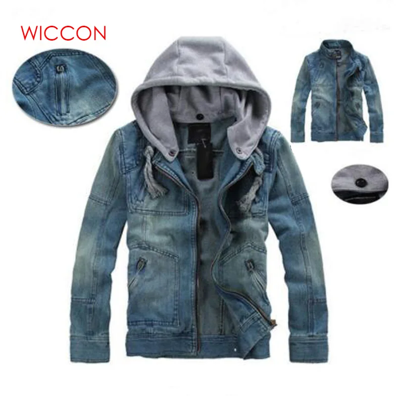 

New Denim Coats Male Fashion Denim Tracksuit Detachable Hooded Men Denim Jacket Denim Jacket Jeans Size M-5XL