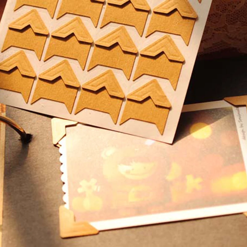 

New Hot Sale DIY Vintage Scrapbooking Kraft Paper Wedding Album Frame Diary Photos Decoration Corner Stickers 24pcs/page