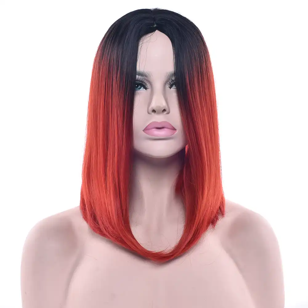 Soowee 11 Colors Synthetic Hair Black To Red Ombre Hair Short