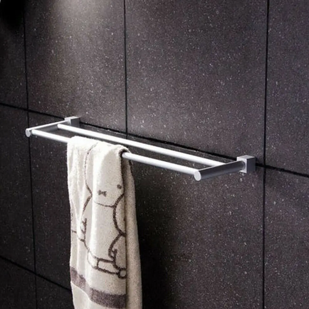 

Alumimum Bathroom Home Towel Double Bar Rail Rack Holder Storage Rack Shelf T