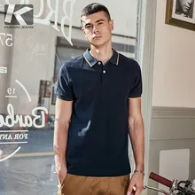 KUEGOU, летняя хлопковая синяя рубашка поло в стиле пэчворк, Мужская Модная приталенная рубашка с коротким рукавом, Мужская одежда, брендовый Топ 393