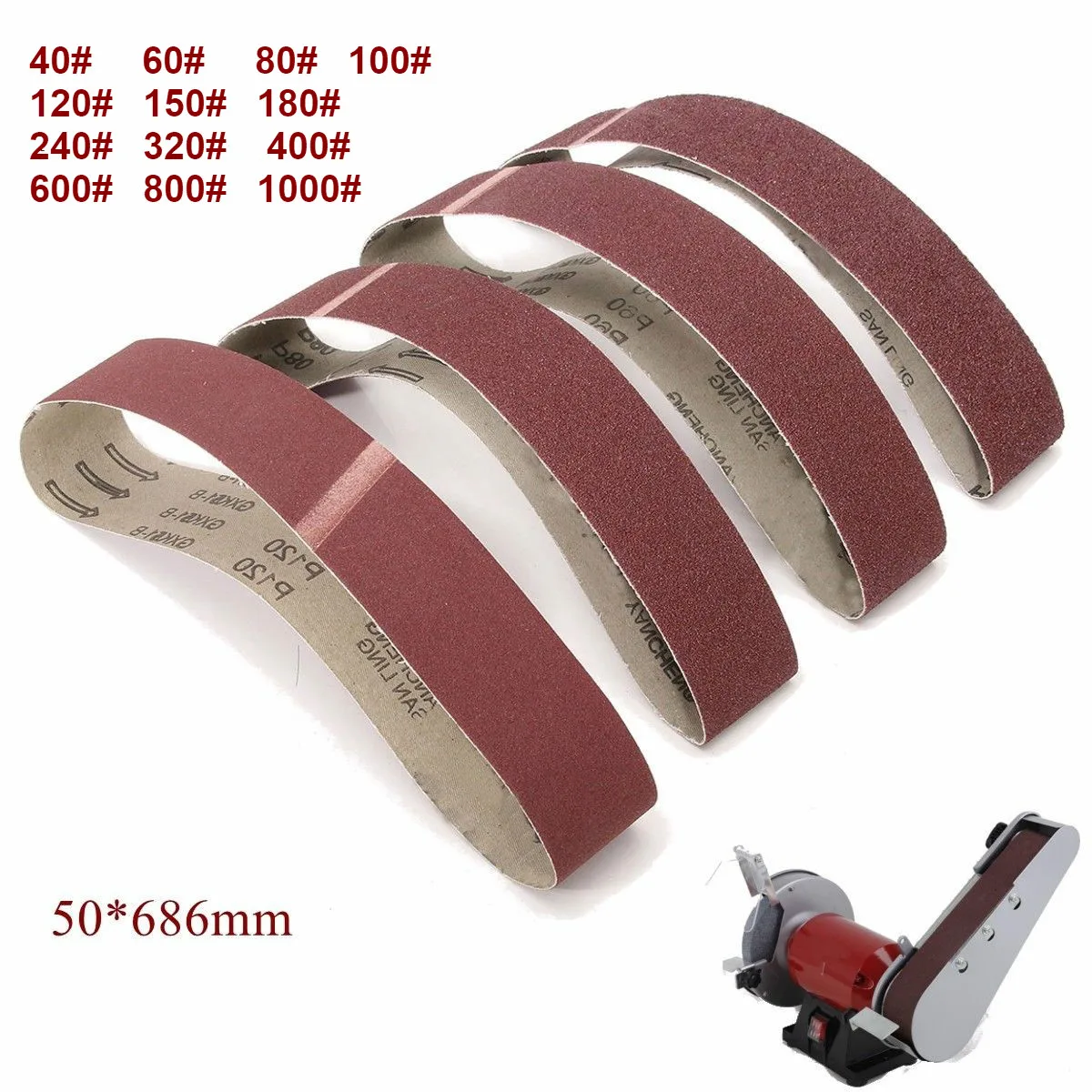 

10Pack 686*50mm Sanding Belts 40-1000 Grit Aluminium Oxide Sander Sanding Belts