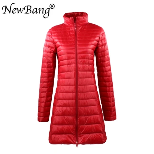 NewBang Plus 6XL 7XL женский ультра легкий пуховик с сумкой для переноски осеннее ветрозащитное теплое длинное пуховое пальто - Цвет: Red