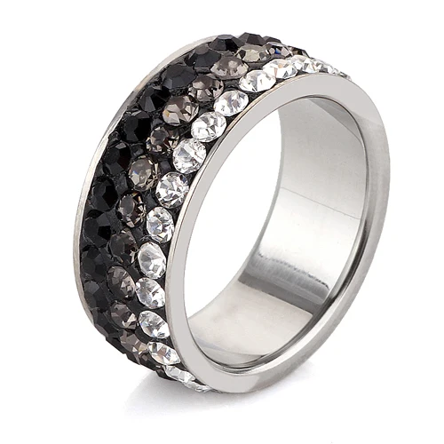 

6/7/8/9# Free Shipping Wholesale Fashion Stainless Steel Ring Color Changed Lines(black/broad) Crystal Jewelry