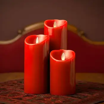 

Ksperway LED burgundy flameless led candle moving wick real wax pillar led candle with timer and remote 3pcs/set