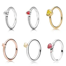 925 пробы Серебряное кольцо амулеты 6 стилей милое сердце желтое розовое золото красный белый цвет для женщин ювелирные изделия