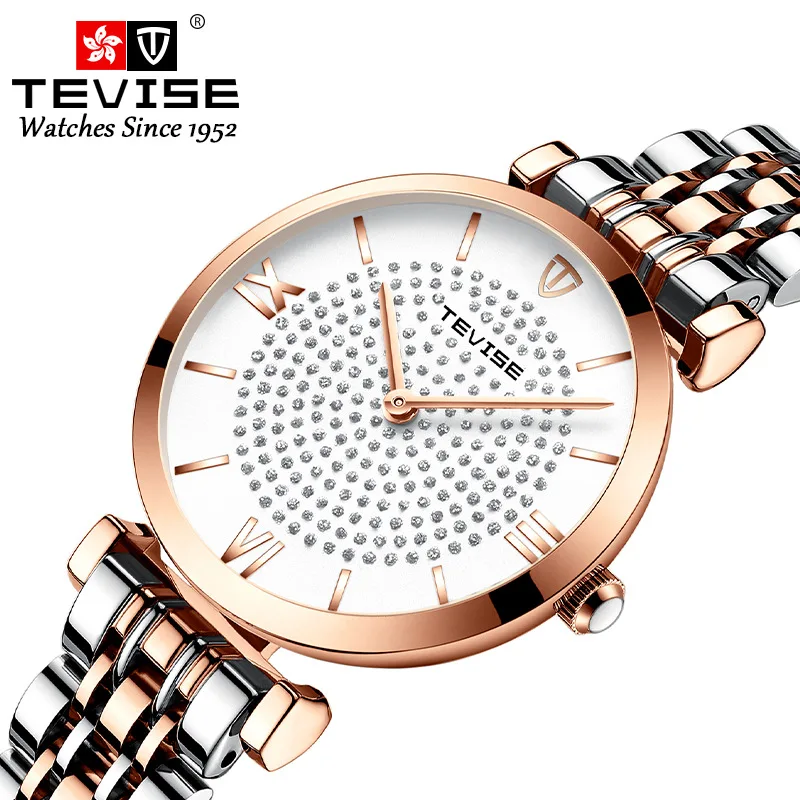 

Tevise Brand Top luxury fashion Watch Women Water Resistant Gold Watch Quartz Diamond Timepiece Women clock relojes mujer