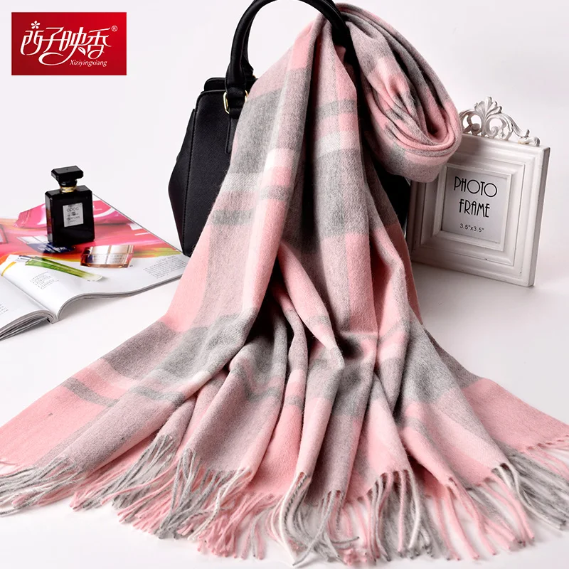 Women Thicken Warm Scarves Wool Cashmere Scarf Plaid 2018 Luxury Winter Scarf Female Wrap Pashmina Tassels Solid Color Scarf