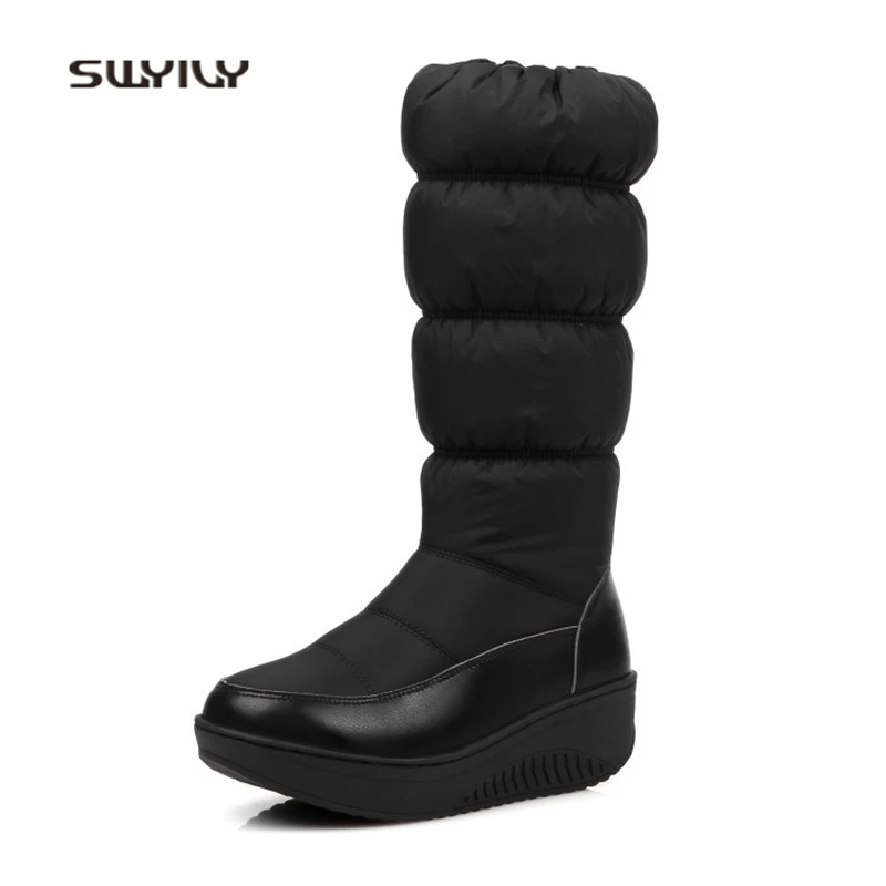 SWYIVY Women Swing Boots Shoes Platform Winter Warm Velvet Toning Shoe 2018 Plush Snow Boots Pur Color Slimming Shoes For Female