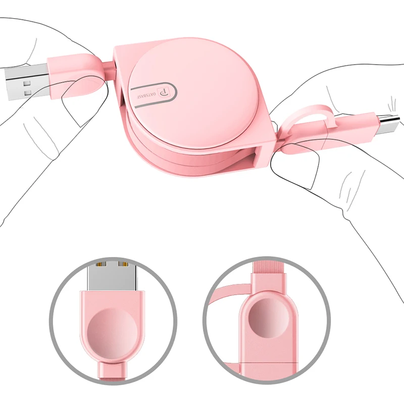 

Oatsbasf 1M 2 in 1 Retractable USB Cable For iPhone X 8 Pin for iPhone 5s SE 6s 7 8 Plus With Micro USB Fast Charging Cable