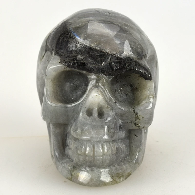 

3.0'' Realistic Crystal Skull Sculptures Crystal Healing Natural Labradorite Carved Crystal Skull Statue Collection Home Decor