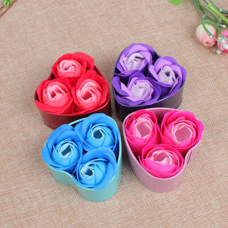 

3Pcs Beautiful Heart Scented Bath Body Petal Rose Flower Soap Wedding Decoration Best Valentine's Gift