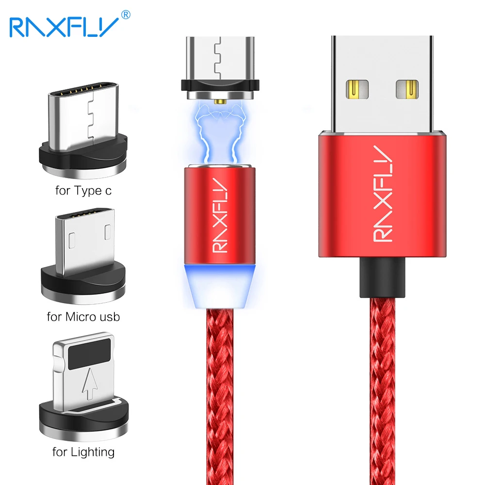

RAXFLY 1M 2M Magnetic USB Cable for iPhone X XS Max Nylon Micro USB C Type C Cable for Samsung A5 2017 S9 Magnetic Charger Wire