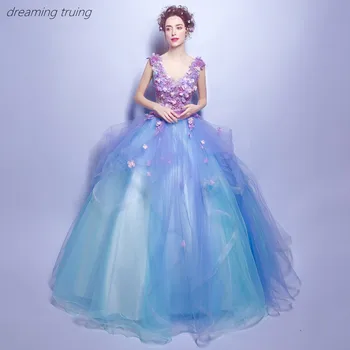 

Blue Quinceaneras Dresses With Purple Flower Pearl Vestidos De 15 Anos Dresses Party Ball Gown Girl Sweet 16 Dresses Robe De Bal