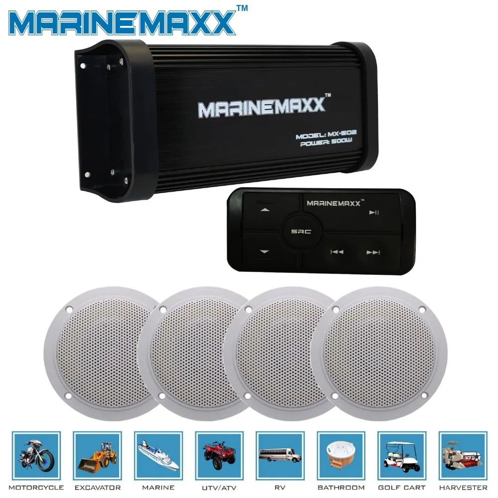 500 Watts 4 Channels Waterproof Marine Bluetooth Amplifier USB AUX RCA