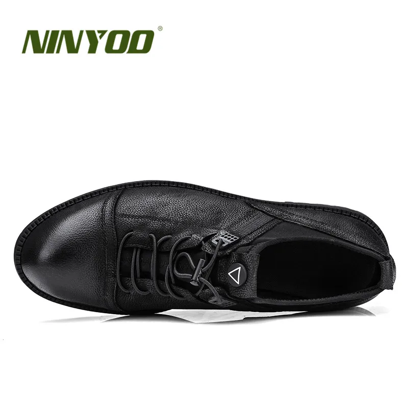 NINYOO/Осенняя мужская повседневная обувь из натуральной кожи; износостойкая черная обувь Martens; удобная обувь на шнурках; Высококачественная брендовая мужская обувь в стиле ретро