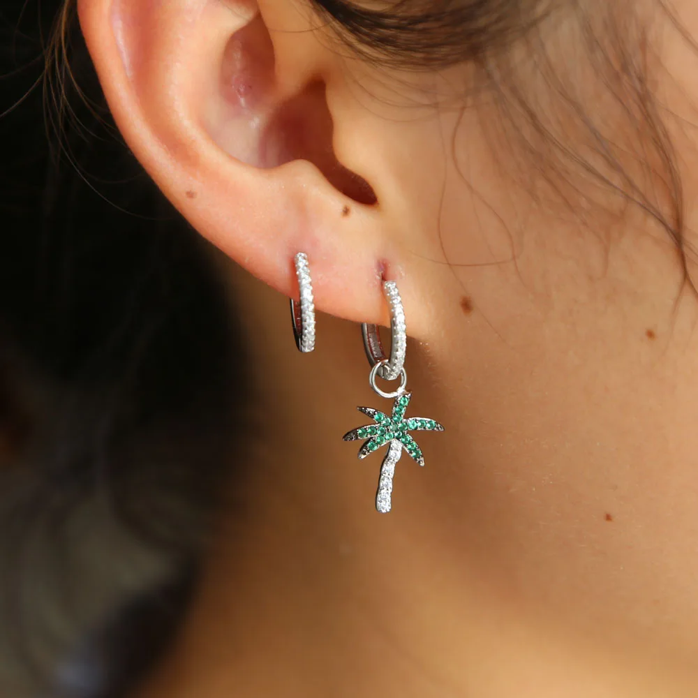 Holiday Style Palm Tree Cristal Earrings Long Rhinestone Green Coconut