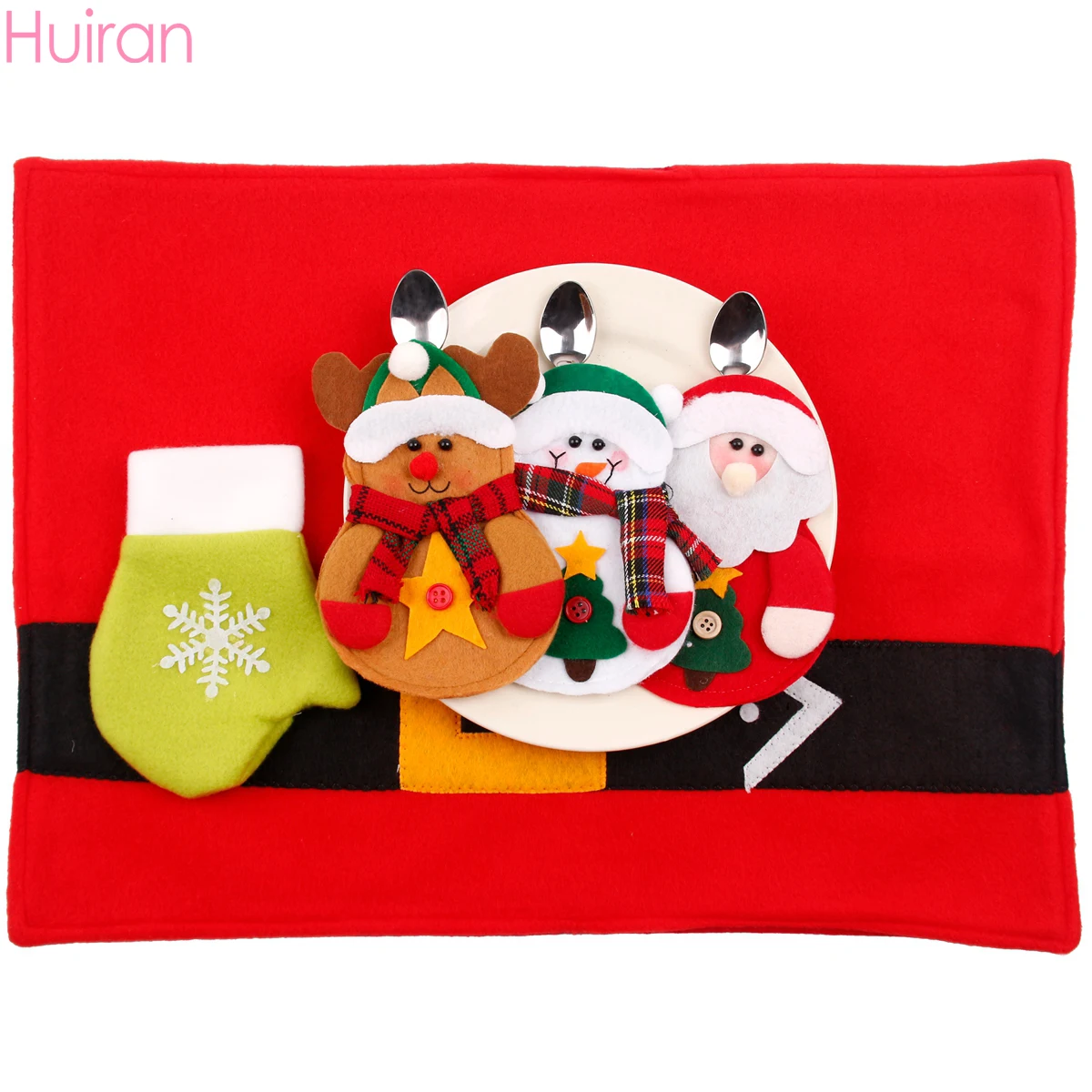 

HUIRAN 1PCS Christmas Table Placemats 2019 Christmas Decorations for Home New Fork Mat Knife Stocking Happy New year 2020 Natal