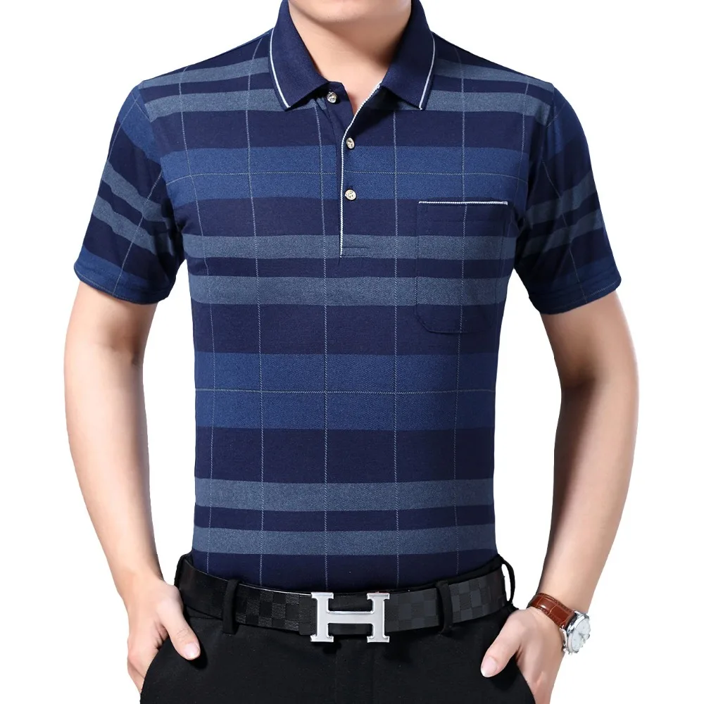 

Men Summer T shirts Smart Casual Short Sleeve Plaid Pattern Tops Male Blue Gray Red Turn Down Collar Blouse For Man Leisure Top
