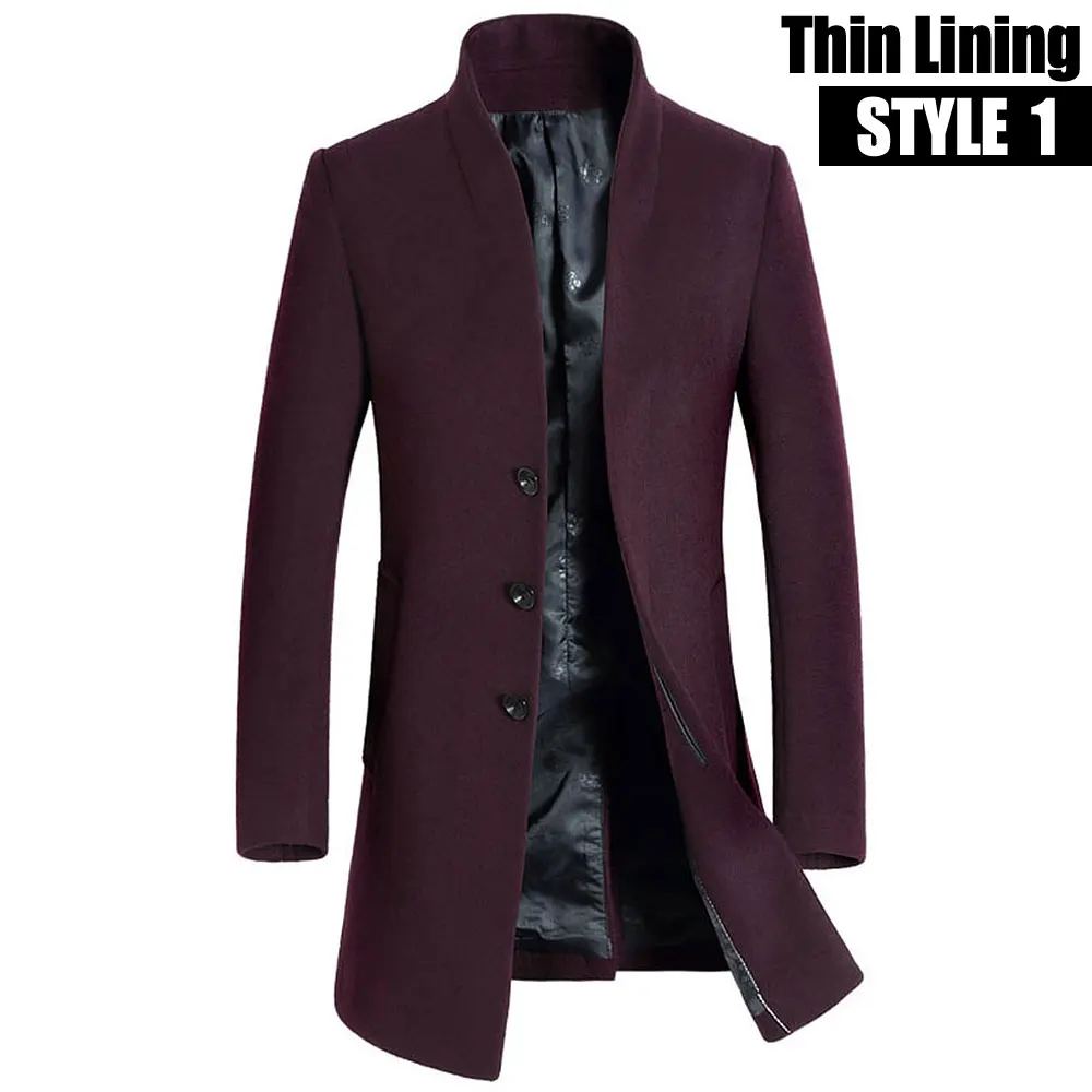 Новинка, утолщенное зимнее шерстяное пальто для мужчин, толстое шерстяное пальто для мужчин, Повседневная модная хлопковая стеганая куртка и пальто, длинные куртки, верхняя одежда - Цвет: Style1 Wine