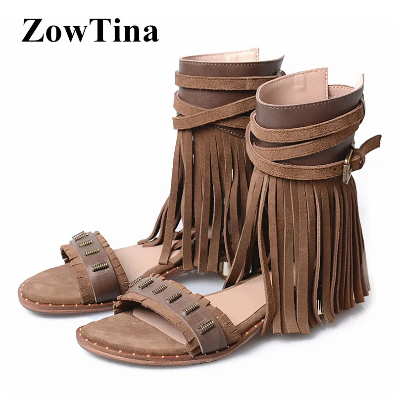 

Women Gladiator Suede Sandals Ankle Strap Flats Sandalias Mujer 2018 Fashion Fringe Zapatos Mujer Design Ladies Beach Shoes