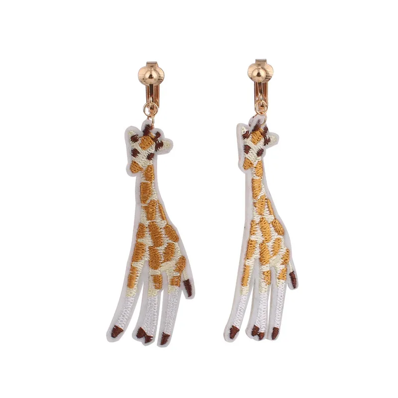 Новые роскошные модные серьги-клипсы с вышивкой жирафа без пирсинга для девушек, модные ювелирные изделия, Женские аксессуары