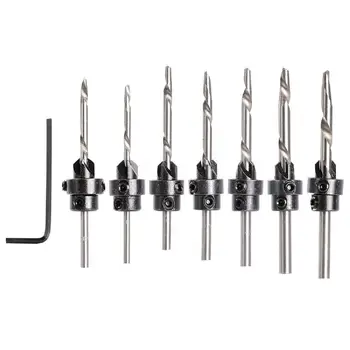 

7-Pcs Countersink Drill Bit Set with Stop Collars & Wrench, Perfect for Wood | Quick Change Pre-Drill Counterbore Drill Bits M