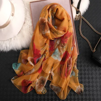 

Design Silk Women Beach Scarf Floral Print Travel Lady Foulard Shawls Wraps Pashmina Scarves 2020 Fashion