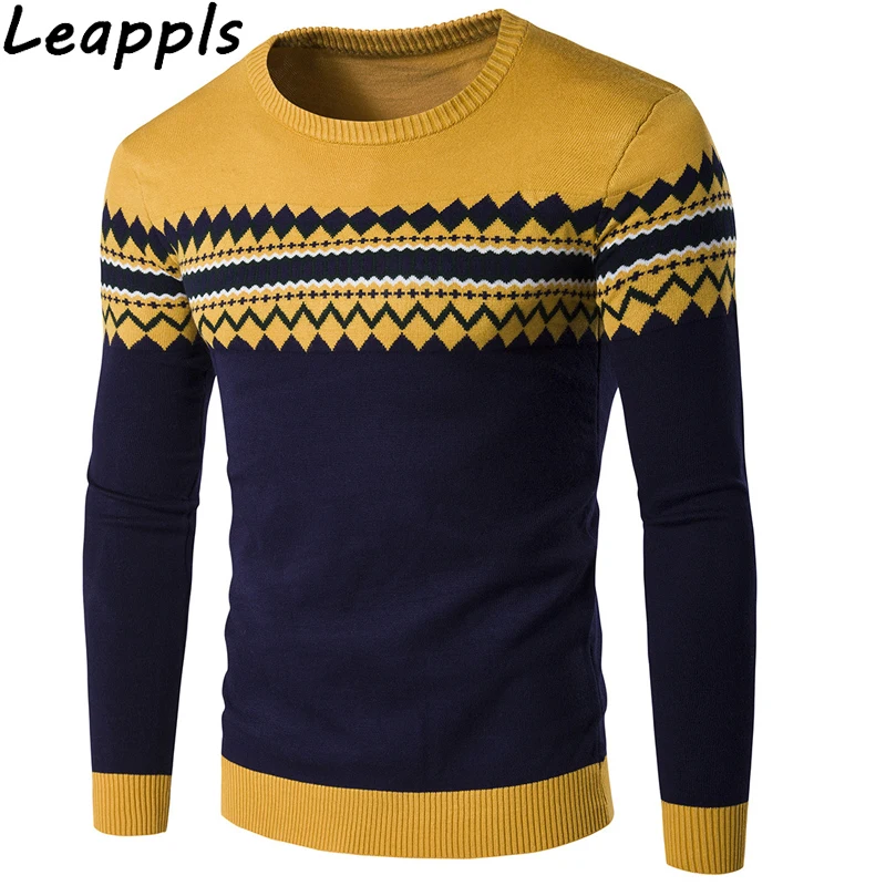 Leappl sweater Men England Style fashion O Neck Jacquard men clothes