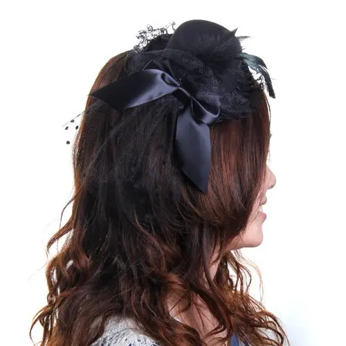 

SAF 2016 NEW  Black Mini Hat Feather Hair Clip with Bow