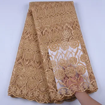 

Yellow African Lace Fabric 2019 High Quality French Mesh Lace Fabric With Sequins Nigerian Milk Silk Lace Fabrics For Dress 1627