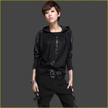 Горячая Распродажа Женская весенне-осенняя модная Лоскутная черная футболка с капюшоном и рукавами «летучая мышь» Женская Повседневная Уличная футболка больших размеров