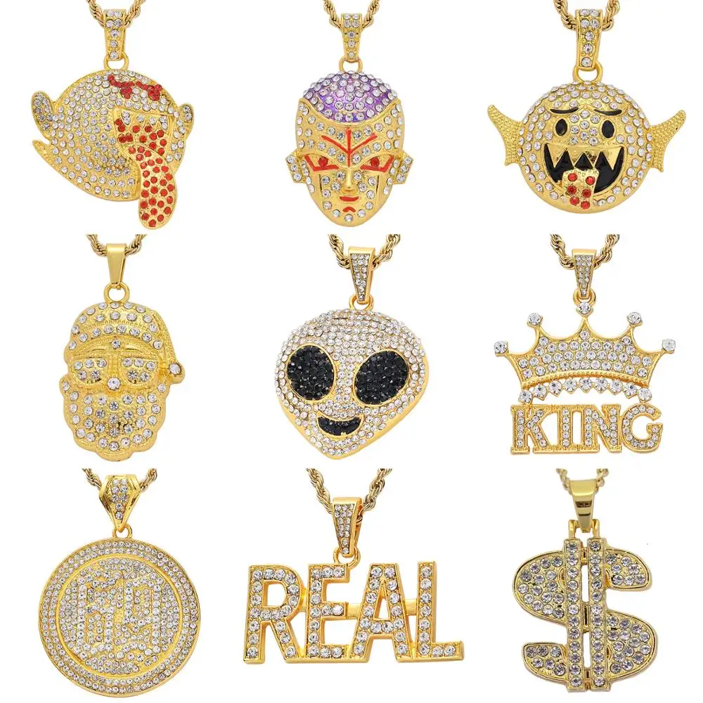 

Clearance Sale 26 styles Hip Hop Crystal Cartoon Pendant Necklace Jewelry for men ICED OUT BLING BLING N02