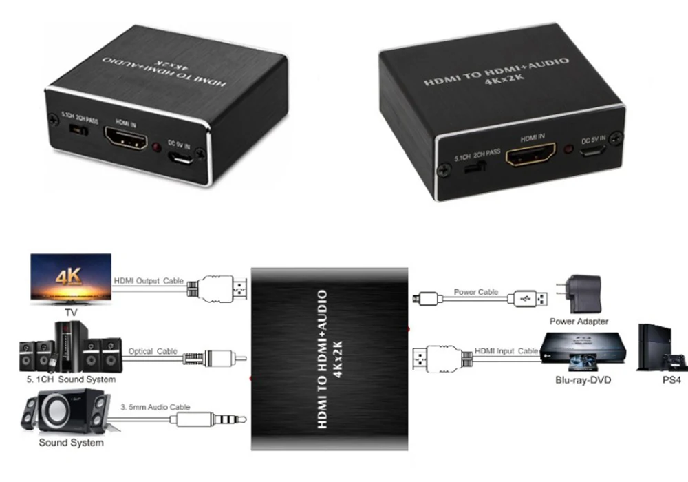 4K x 2K HDMI аудио экстрактор конвертер сплиттер в оптический TOSLINK SPDIF + 3 5 мм стерео