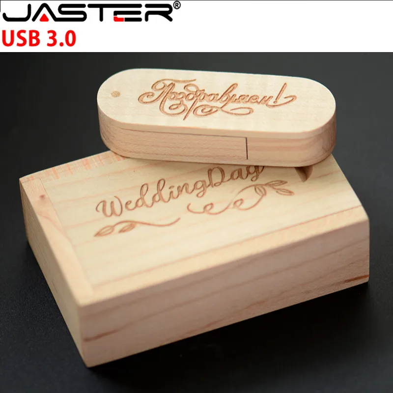 

JASTER (over 5 PCS free LOGO) Wooden USB3.0 + box pen drive 4GB 8GB 16G 32GB 64G USB Flash Drive photography wedding gifts