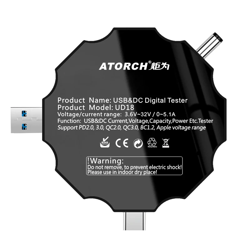Цифровой USB тестер DC5.5 3 0 Type C 18 в 1 Вольтметр постоянного тока Амперметр для