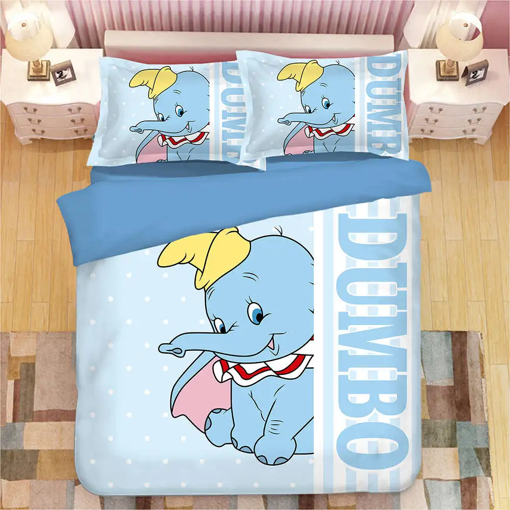 Disney Cartoon Dumbo Bedding Sets Boy/Girls Baby Single Twin king queen Duvet Cover Set Pillowcases queen quilt blanket cover