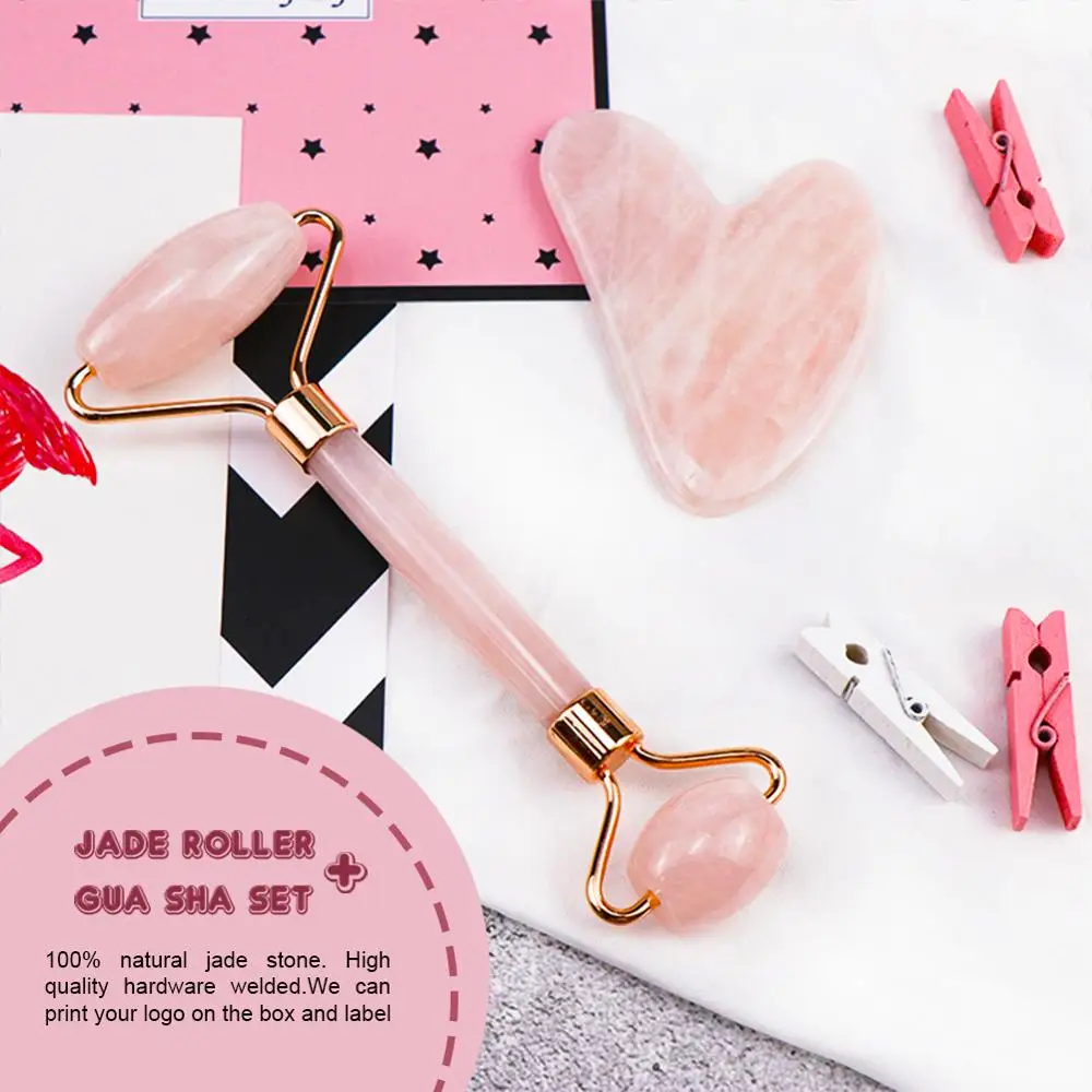 2in1Rose Quartz ролик массажер для похудения лица подъемный инструмент натуральный