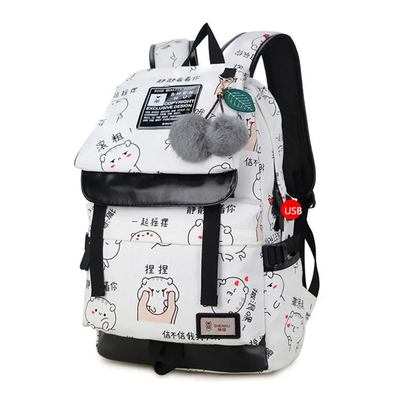 

New Women Backpack Female student casual schoolbag text canvas printed Daybag Vintage Notebook Backpack For Girls School Teens