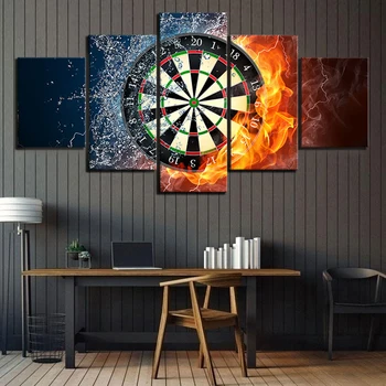 

5 Piece HD Abstract Art Pictures Ice and Fire Dart Board Pictures Artwork Canvas Paintings Wall Art for Home Decor