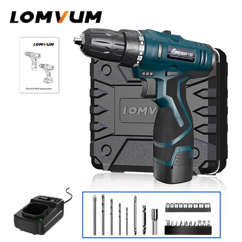 

LOMVUM Cordless Drills Power Tools 12/16/24V Double Speed Electric Drill Battery Set Hand Tools Electric Screwdriver Mini Drill