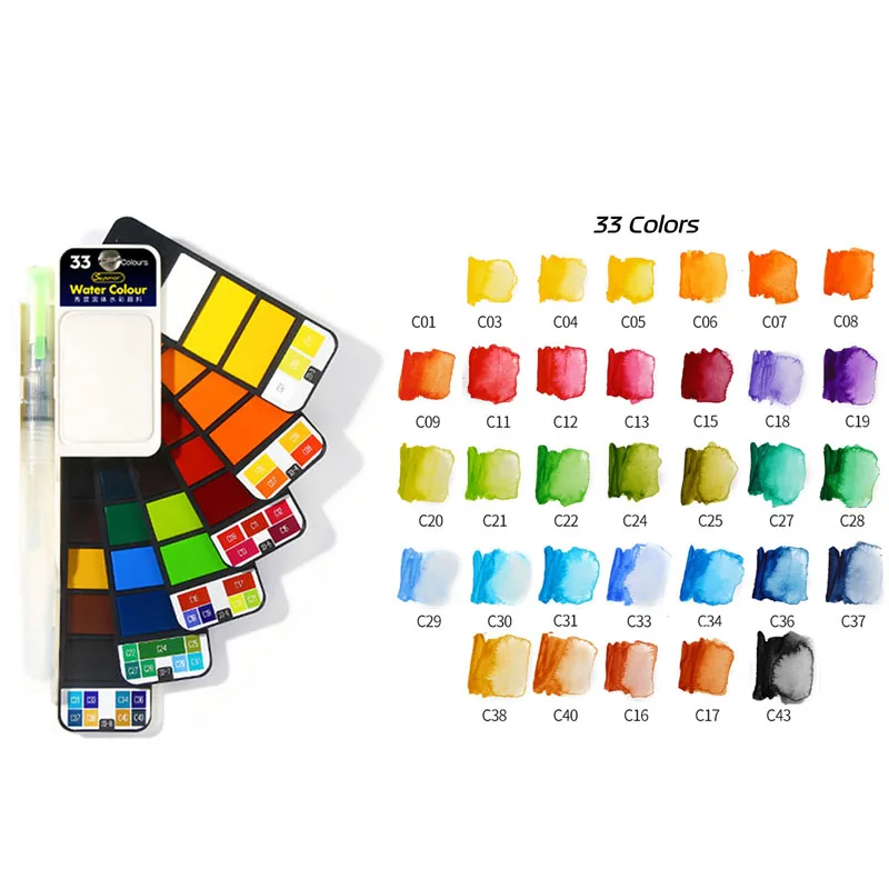 Solid Watercolor Paint Set With Water Brush Pen 18 25 33 42 colors sets Pigment For Drawing Watercolor painting art supplier set - Цвет: 33 colors set