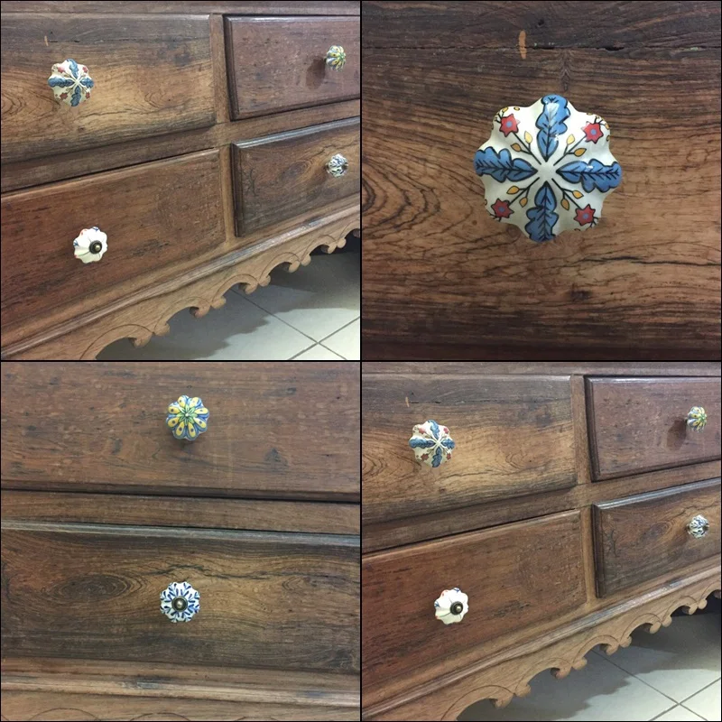 1pcs Door Knobs Hand Painted Flower Ceramic Drawer Handles Antique