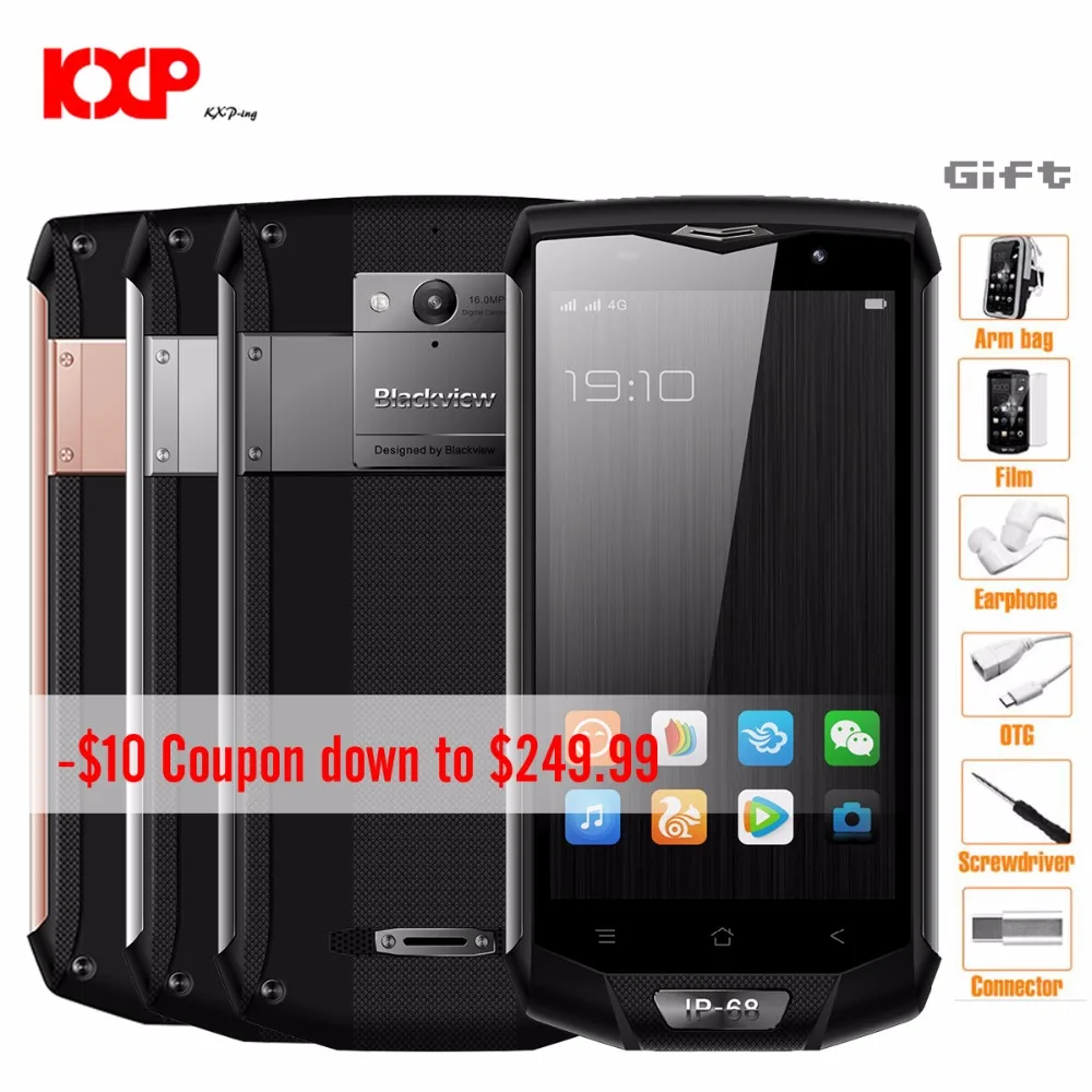 Смартфон Blackview BV8000 Pro 4G 5 0 дюймов Android 7 MTK6757 Восьмиядерный 2 3 ГГц 6 ГБ ОЗУ 64 Гб 16.0MP