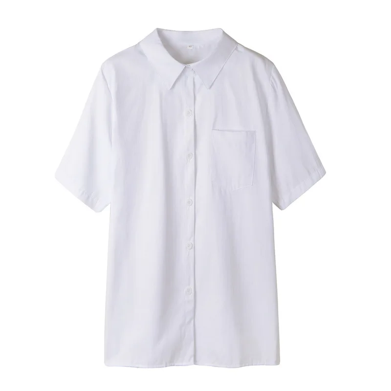 Японская школьная рубашка с квадратным воротником и короткими рукавами, однотонные белые рубашки Opacity