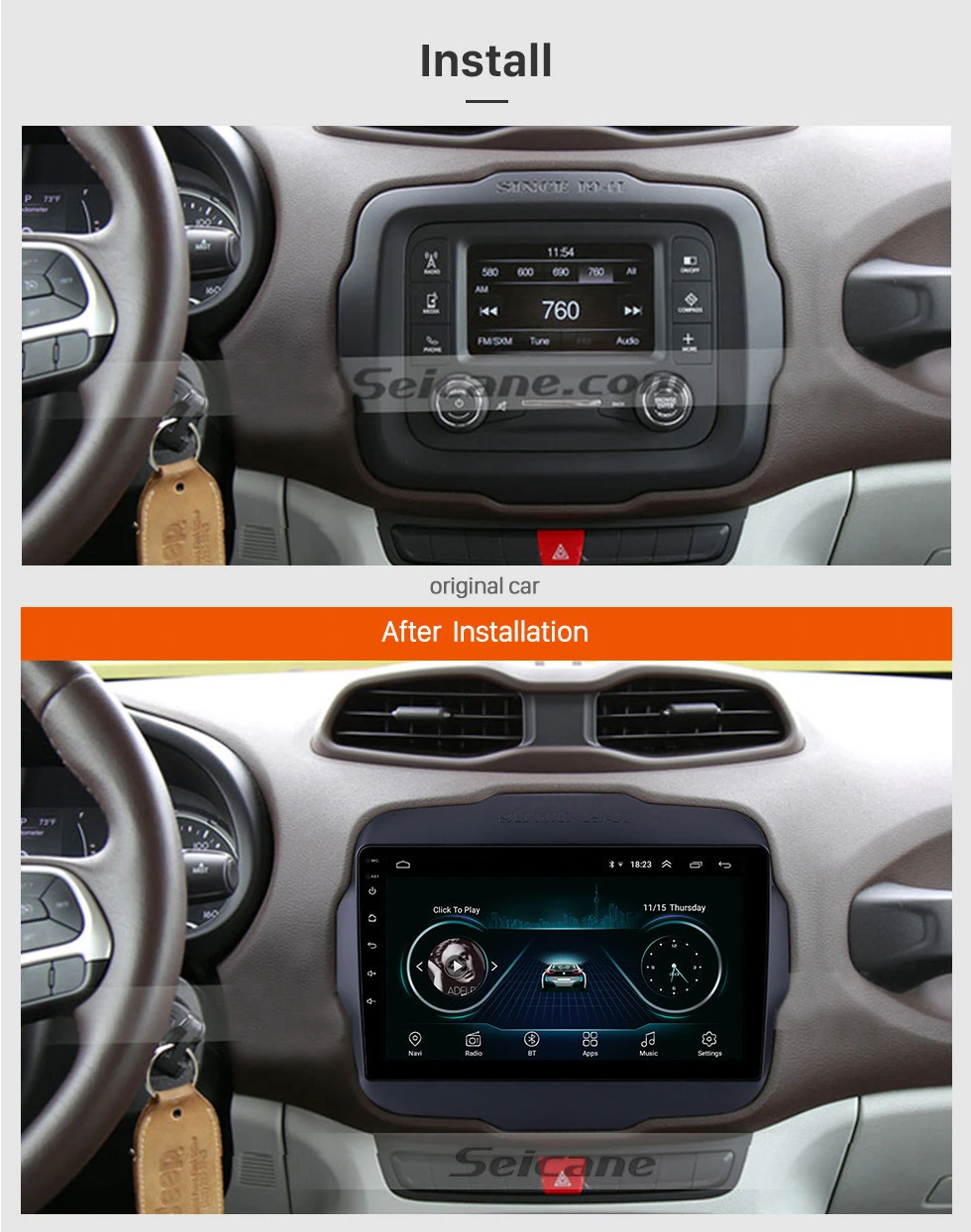 Best Seicane Car Android 8.1 GPS Navigation Autostereo Radio Player For 2016 Jeep Renegade WiFi 2DIN Support DVR SWC Rear Camera 3