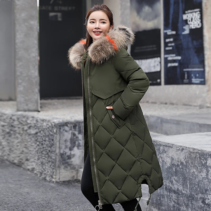 Parka Long La Femmes Beige Épais 2018 Veste gris Ouatée noir Col Grand Hoode Nouvelle Green Mince marron Manteau dark rouge D'hiver army bleu Taille Fourrure Plus Red Femelle De Coton wTTIHtq
