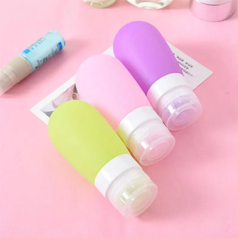 spesifikasi 3 Pcs Portable Silikon 80 Ml Ukuran Perjalanan Perlengkapan Mandi Wadah Sampo Botol Kosmetik (Merah Muda   Hijau   ungu)