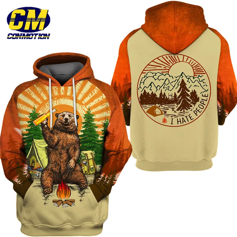 

Fun Bear 3D Hooded Sweatshirt Cool Sweatshirt Camping pullover I HATE PEOPLE