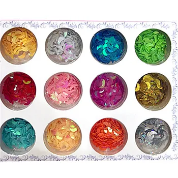 Tanie 12 Kolor Księżyc Błyszczące Cekiny Do Paznokci Art Slice Okno Akrylowe 3D DIY Błyszczące Dekoracji Paznokci Błyskotka Płatki Wystrój Akcesoria Narzędzia
